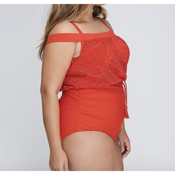 Swim by Cacique Off The Shoulder Blouson Swimsuit One Piece Bandeau Bra 38DD - Picture 4 of 14